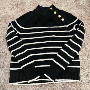 {J.Crew} Black and white striped sweater with gold button details